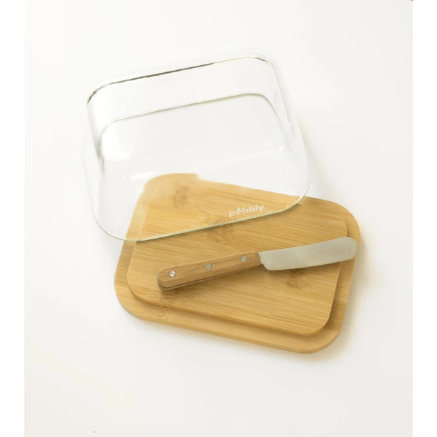 Set Beurrier En Verre Et Bambou Pebbly 3 Set Beurrier En Verre Et Bambou Pebbly